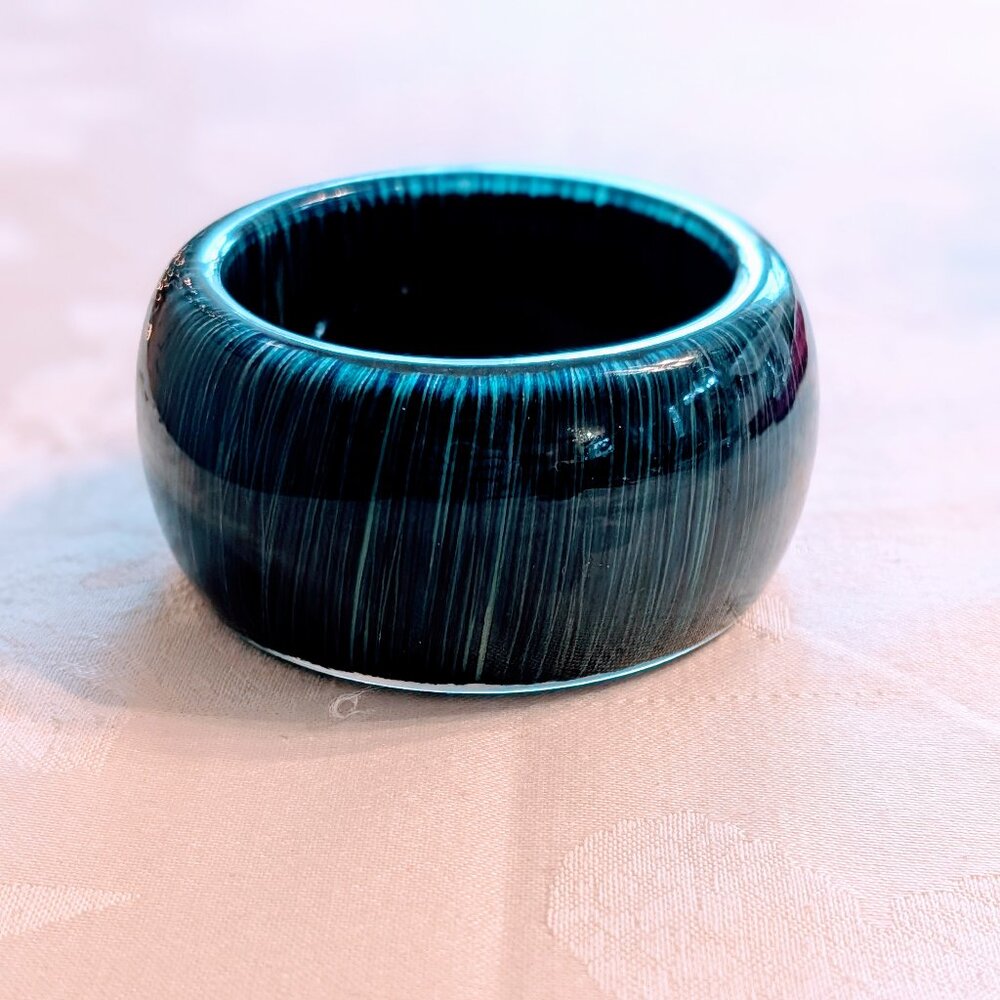 VTG 1970s Chunky Lucite Acrylic Bangle Bracelet Blue Turquoise Stripe Rare Heavy